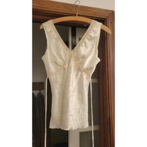 Vintage Baby Doll Lace Tie Back Y2K Satin Cream Tank Medium